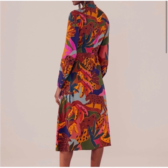 NEW Farm Rio Leopard jungle Midi Dress long sleeve bananas  Size Small - Picture 2 of 9
